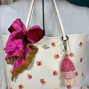 Coach City Tote with Chalk and Pink Pop Floral Print With Scarf and Charm